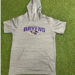 Baltimore Ravens Men's Medium Gray Short Sleeve Hoodie Heathered Space Dye Top